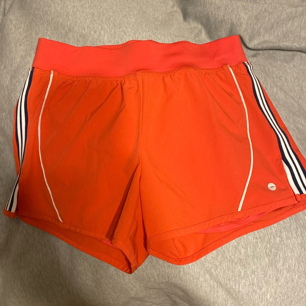Avia Orange Shorts with White and Navy Blue Stripe on Side